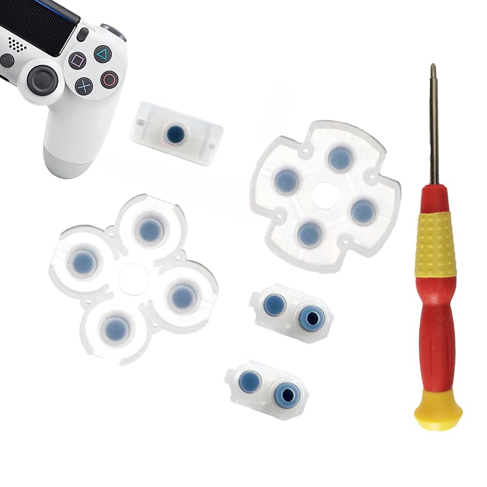 1 Set Silicone Conductive Rubber Pads Replacement for Playstation 4 PS4 Controller Parts for JDM-050/055 Dualshock 4 L1 R1 L2 R2 Adhesive Button Changing Keypad Repair Replacement Part Tool Kit (055)