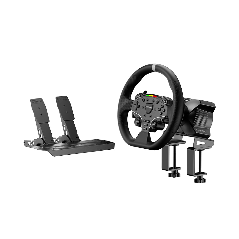 MOZA R3 Racing Wheel & Pedals Bundle 4PCS Racing Simulator Kit for PC: R3 Direct Drive Base  ES Lite Steering Wheel  SR-P Lite Pedals and Table Clamp  Black