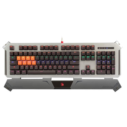 Bloody B740A Wired Optical Gaming Keyboard - Ergonomic Wrist Rest, LED Backlit, Water Resistant, Black Switches, Silver