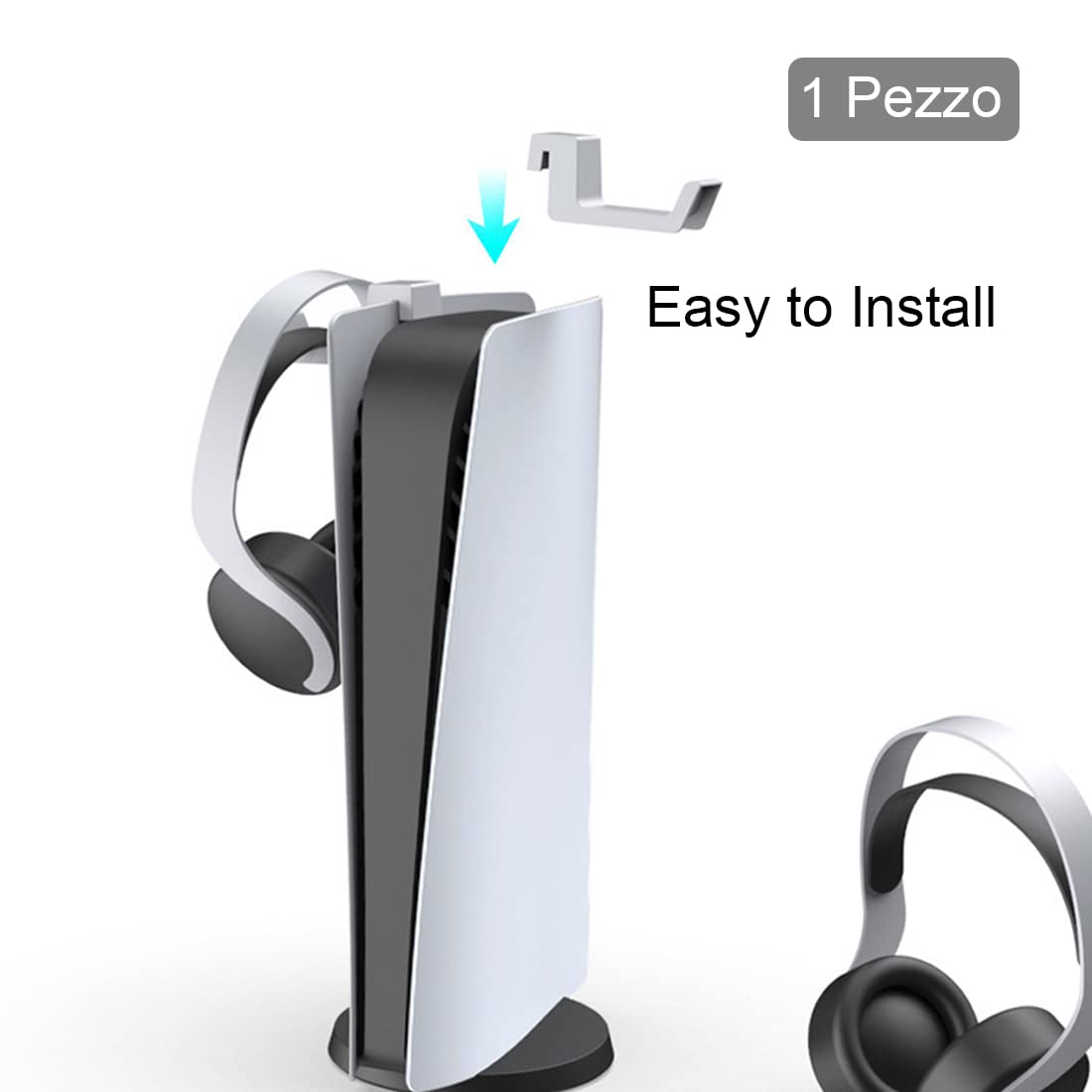 Bealuffe PS5 Headset Holder - White Gaming Headphone Hanger for PlayStation 5