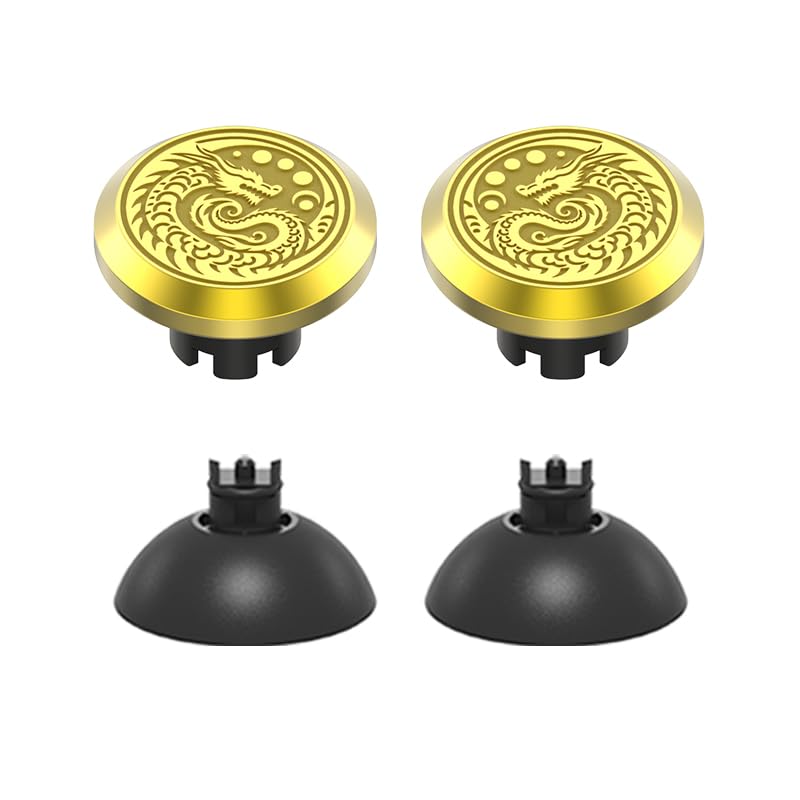 KD.FLY Metal Thumbsticks for PS5 Controller Joystick Replacement  Thumb Sticks for PS4 Controller  Custom Thumb Grips for Switch Pro Controller  2 Joystick  2 Thumbstick Base  Golden Dragon