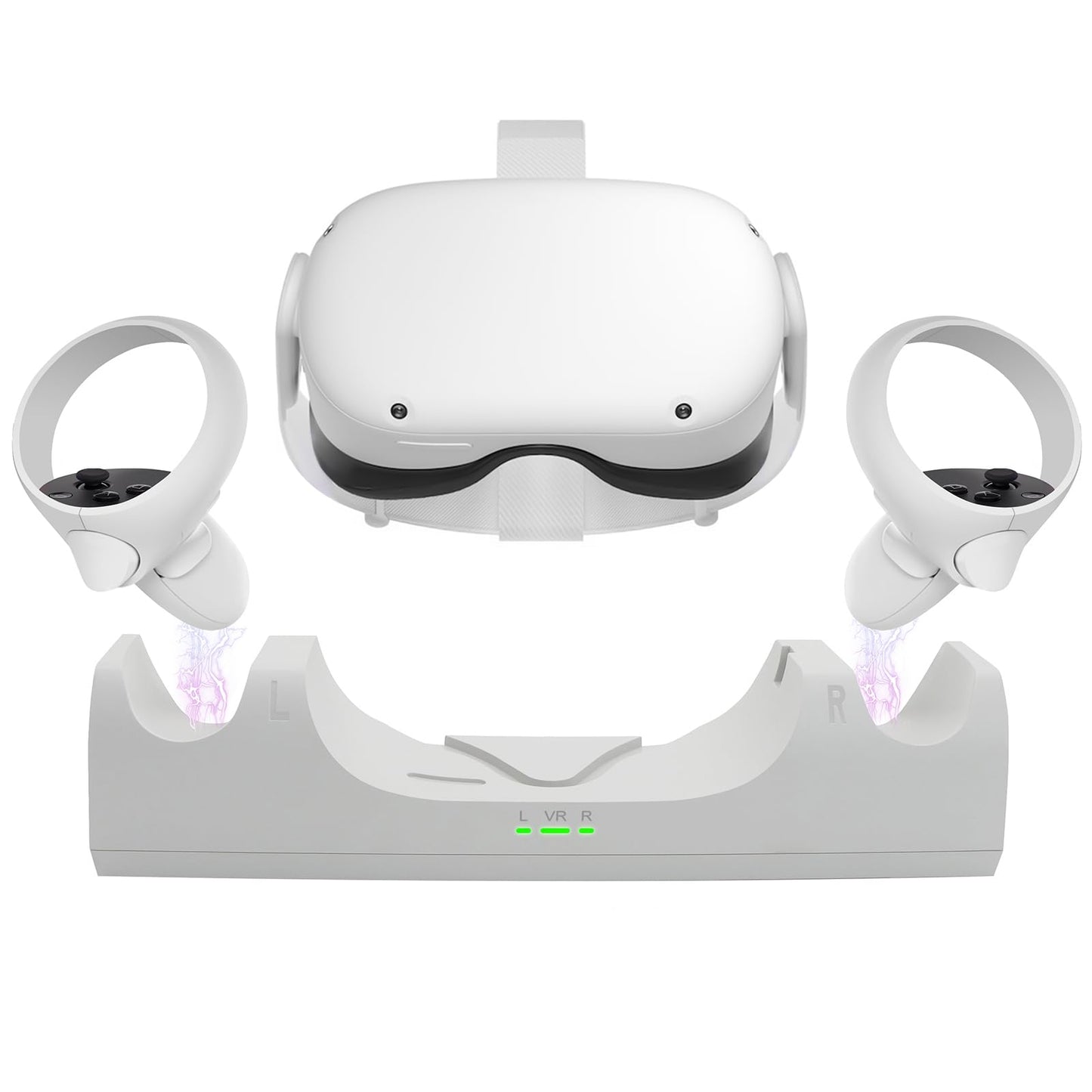 VR Charger Dock for Quest 2 Accessories  Station Stand for Charging Meta/Oculus Quest 2 Controller Headset with Elite Strap Attached (Includes 2 x 2100mAh Rechargeable Batteries)