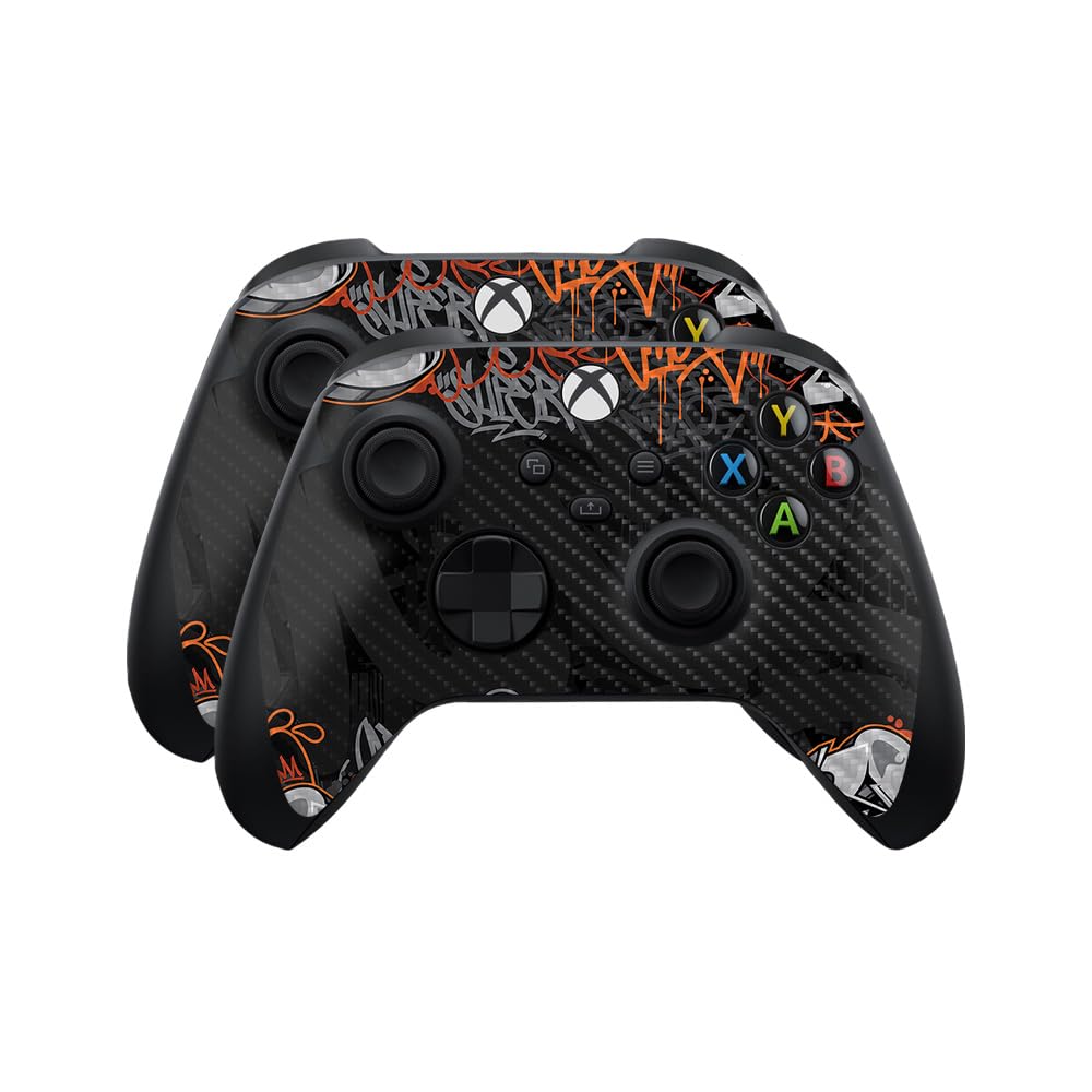 Carbon Fiber Skin Compatible with Microsoft Xbox Series X|S Controller (2 Pack) - Orange Tag - Premium 3M Vinyl Protective Wrap Decal Cover - Easy to Apply | Crafted in The USA by MightySkins