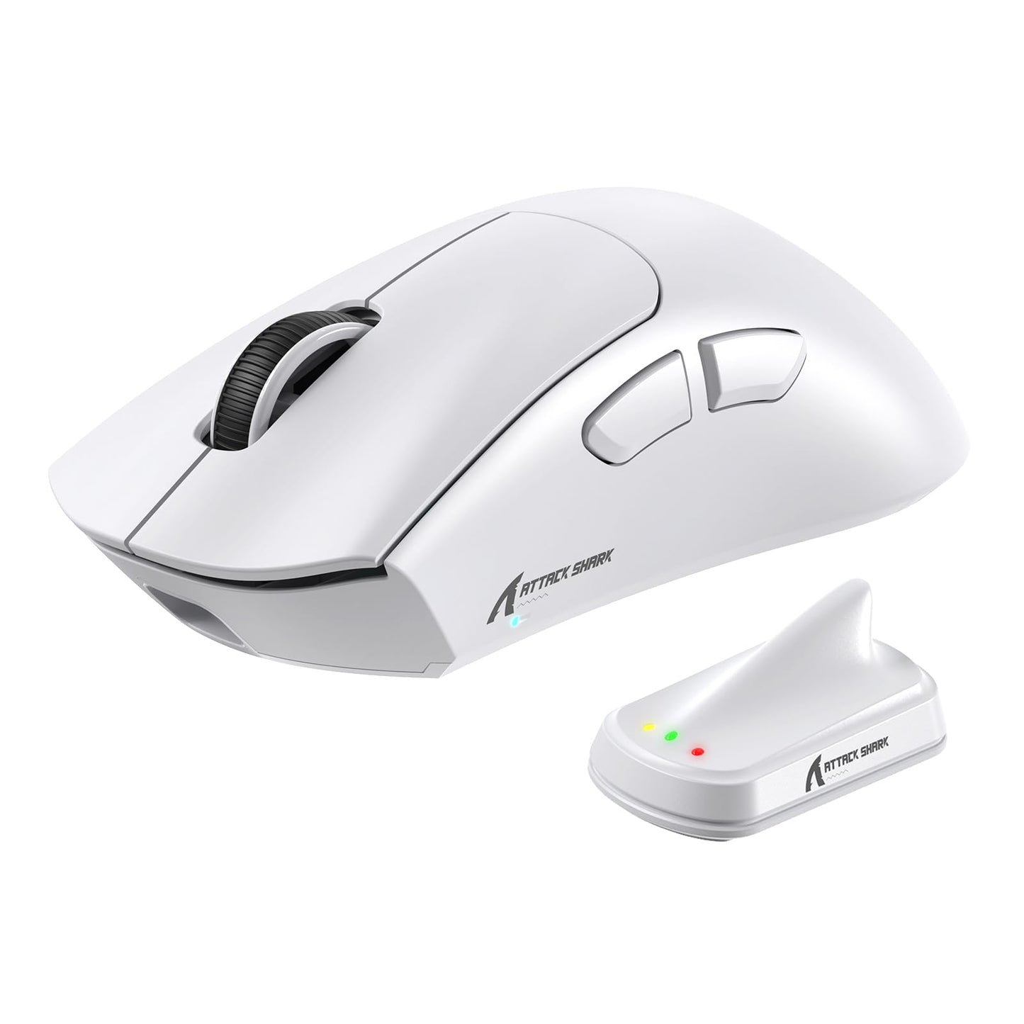 MAMBASNAKE ATTACKSHARK V8 Wireless Ultralight Gaming Mouse with 8K Polling 42000 DPI Nordic 54L15 MCU Chip PixArt 3950 Max Sensor-Wired/BT/2.4Ghz 400Hrs Long Battery Programmable for PC Mac FPS(White)