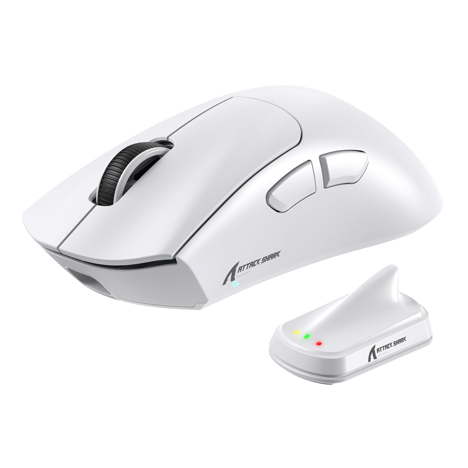 MAMBASNAKE ATTACKSHARK V8 Wireless Ultralight Gaming Mouse with 8K Polling 42000 DPI Nordic 54L15 MCU Chip PixArt 3950 Max Sensor-Wired/BT/2.4Ghz 400Hrs Long Battery Programmable for PC Mac FPS(White)