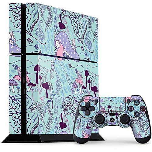 Skinit Decal Gaming Skin Compatible with PS4 Console and Controller Bundle - Officially Licensed Disney Alice in Wonderland (Animated) Mushrooms Print Pattern Design