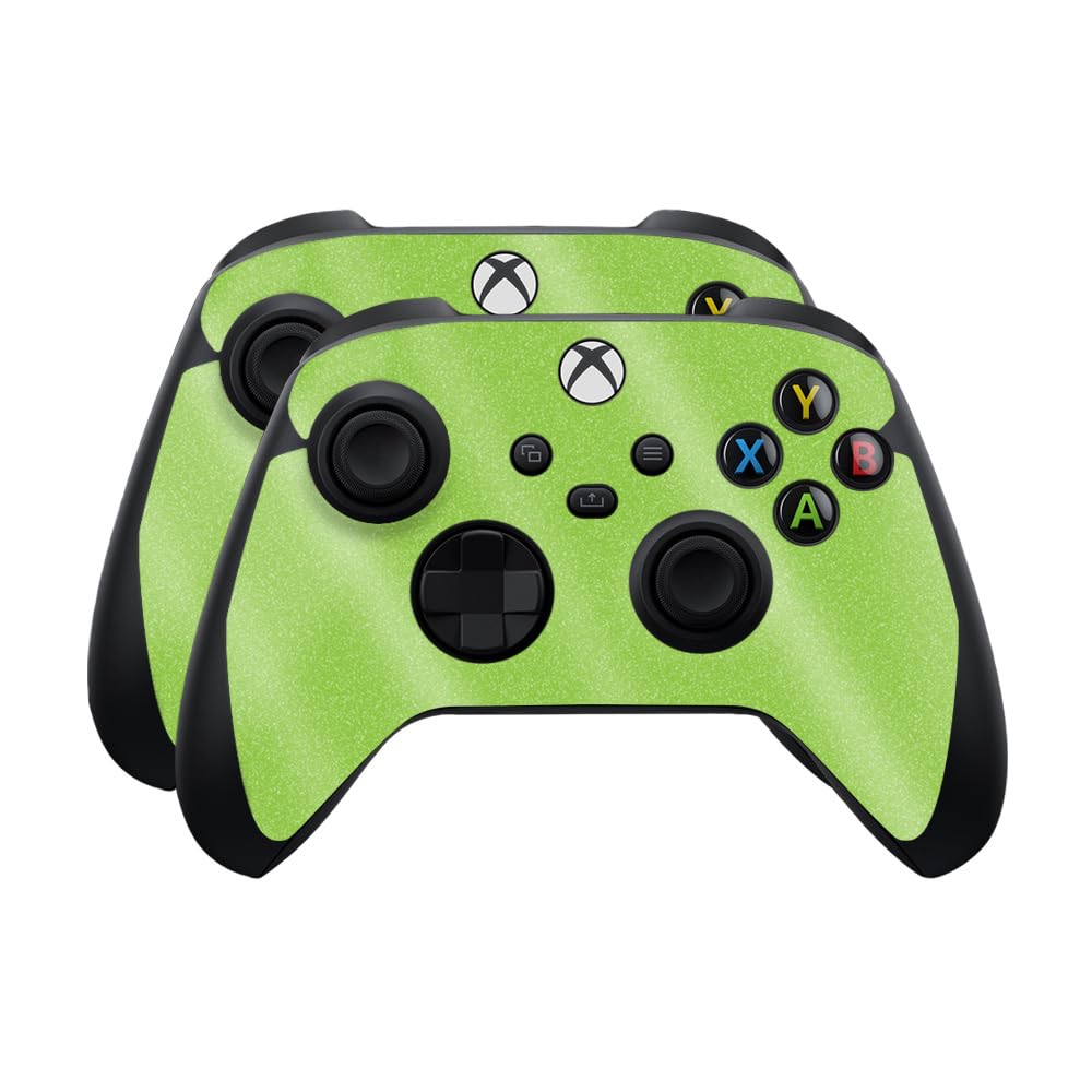 Glossy Glitter Skin Compatible with Microsoft Xbox Series X|S Controller (2 Pack) - Solid Lime Green - Premium 3M Vinyl Protective Wrap Decal Cover - Easy to Apply | Crafted in The USA by MightySkins