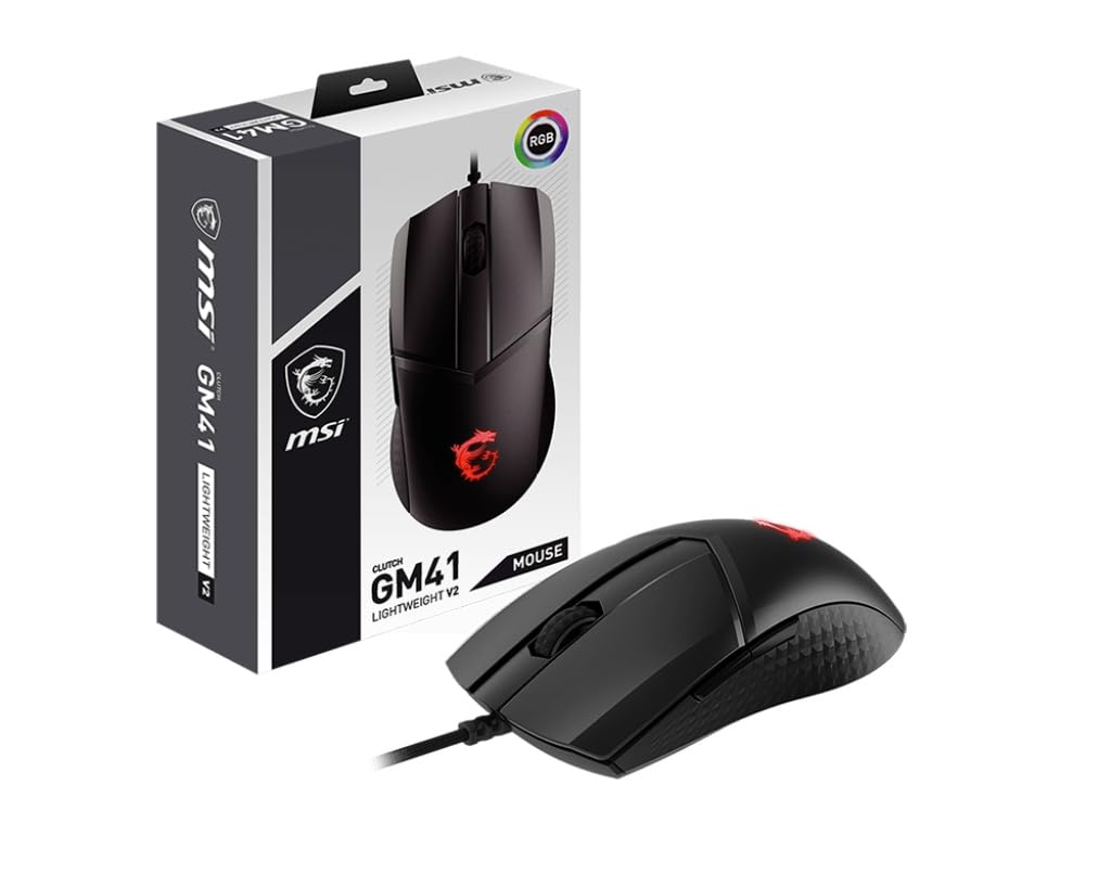 MSI CLUTCHGM41 Lightweight V2 Gaming USB RGB Adjustable up to 16000 DPI Desktop Laptop Gaming Mouse (Clutch GM41 Light Weight V2