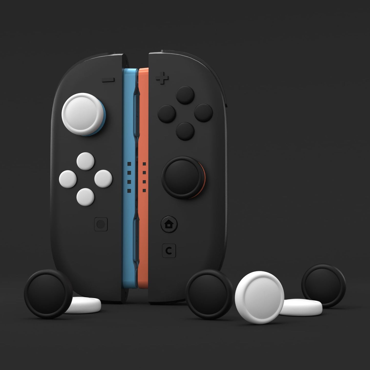 PlayVital Button Caps & Thumb Grips Set for Nintendo Switch 2 - 8 Colorful ABXY Covers & 4 Joystick Caps - Black & White
