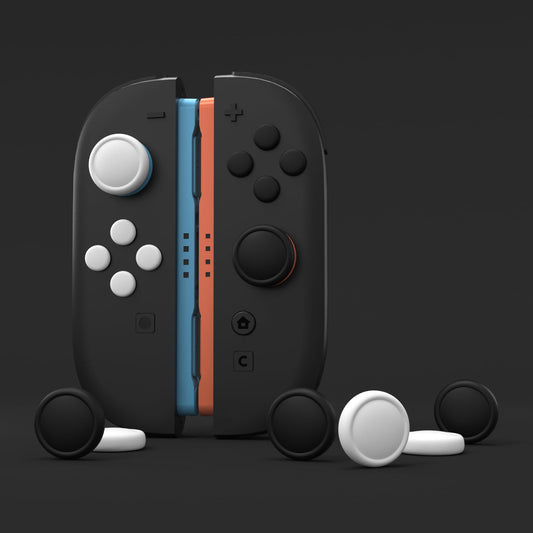 PlayVital Button Caps & Thumb Grips Set for Nintendo Switch 2 - 8 Colorful ABXY Covers & 4 Joystick Caps - Black & White