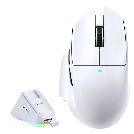 MAMBASNAKE?Attack Shark V6 65g Lightweight RGB Gaming Mouse with Magnetic Charging Dock  BT/2.4G Wireless/Wired 1K Polling Rate  25K DPI  Gaming Mice for PC/Mac/Laptop(White)