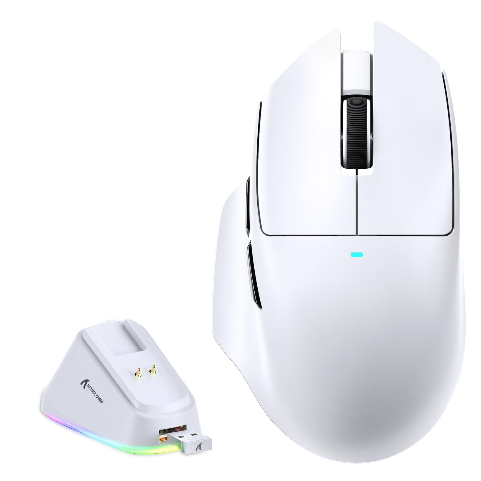 ATTACK SHARK V6 65g Wireless Gaming Mouse with RGB Magnetic Charging Dock  BT/2.4G Wireless/Wired Mouse 1K Polling  PixArt PAW3311 Sensor  25K DPI  Programmable Gamer Mice for PC/Win/Mac (White)