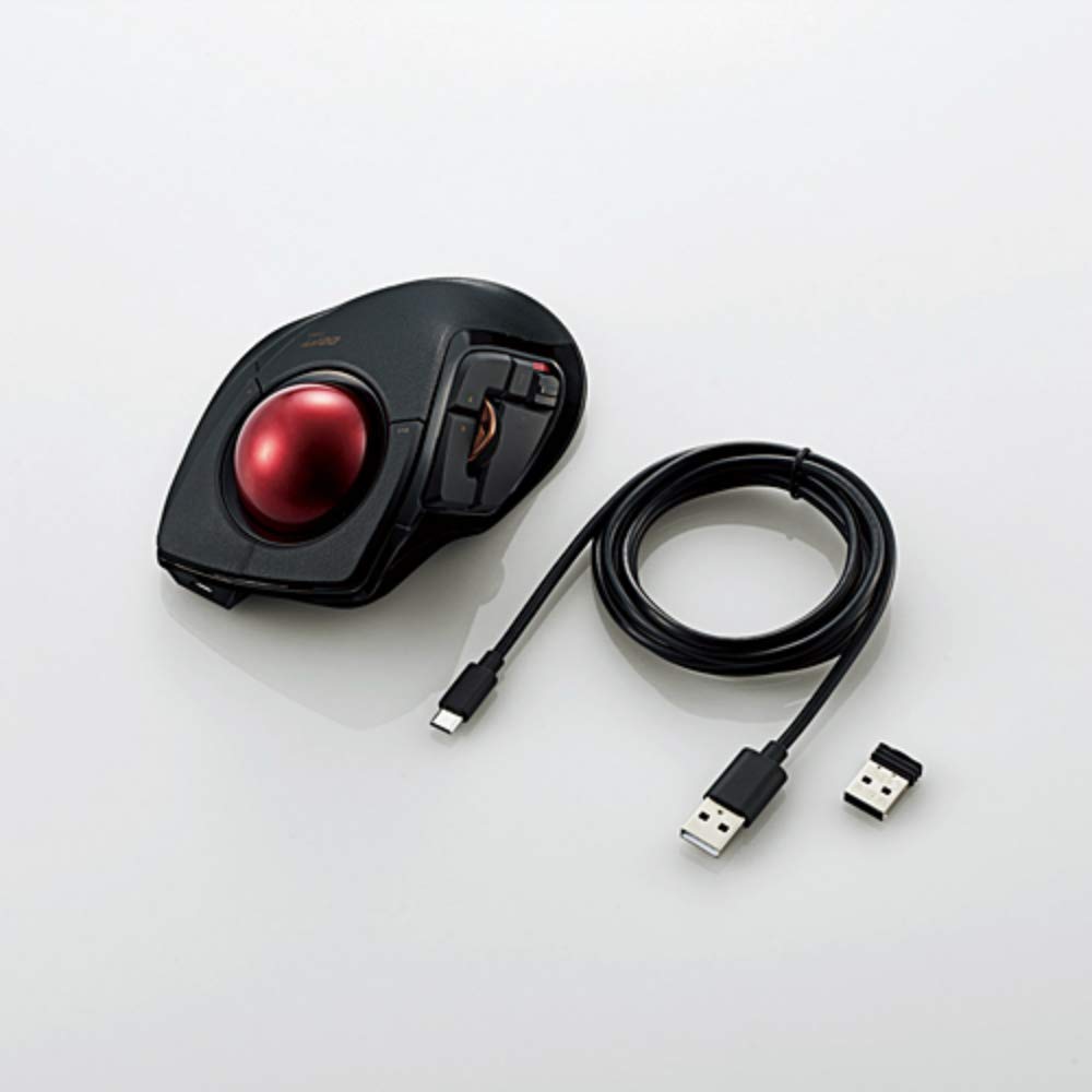 ELECOM DEFT PRO Trackball Mouse, Wired/Wireless/Bluetooth, Ergonomic, 8-Button, Optical Sensor, Black/Red, Model M-DPT1MRBK