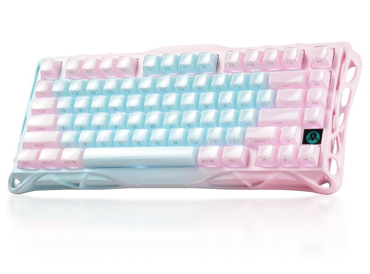 GravaStar Mercury K1 Lite 75% Gaming Keyboard  2.4GHz/BT/Wired Tri-Mode Wireless Keyboard  Gasket Hot Swappable Mechanical Keyboard  Pre-lubed Linear Switches  Jelly Keycaps  RGB Backlit (Aurora Mist)