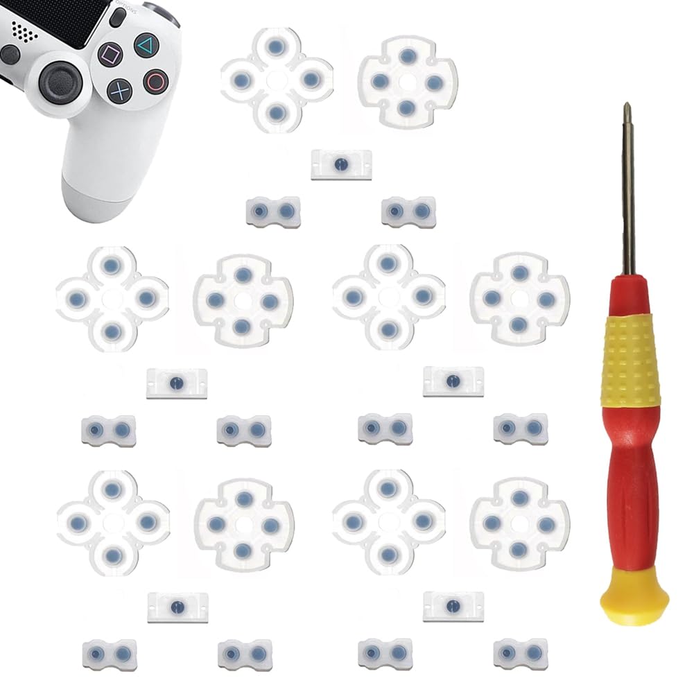 5 Sets Silicone Conductive Rubber Pads Replacement for Playstation 4 PS4 Controller Parts for JDM-020 Dualshock 4 L1 R1 L2 R2 Adhesive Button Changing Keypad Repair Replacement Part Tool Kit (020)