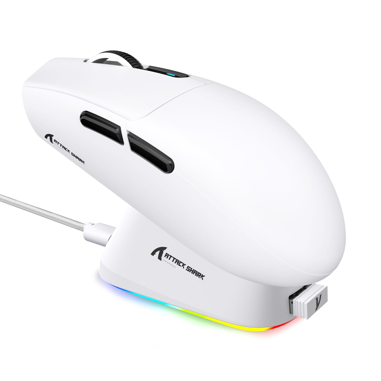 ATTACK SHARK G3PRO Wireless Gaming Mouse with RGB Charging Dock 2.4G/USB-C Wired/BT PAW3311 Optical Sensor 1K Polling Rate Adjustable 25K DPI 500mAh Battery Ultra Lightweight 59g Mice (White)