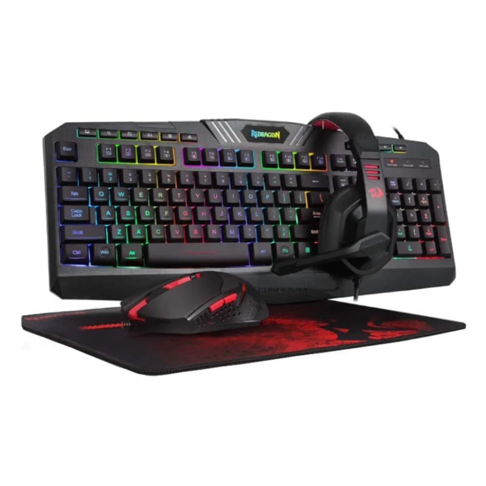 Redragon S101 Wired RGB Backlit Gaming Keyboard and Mouse Pad  Gaming Headset Combo All in 1 PC Gamer Bundle for Windows PC - (Black)