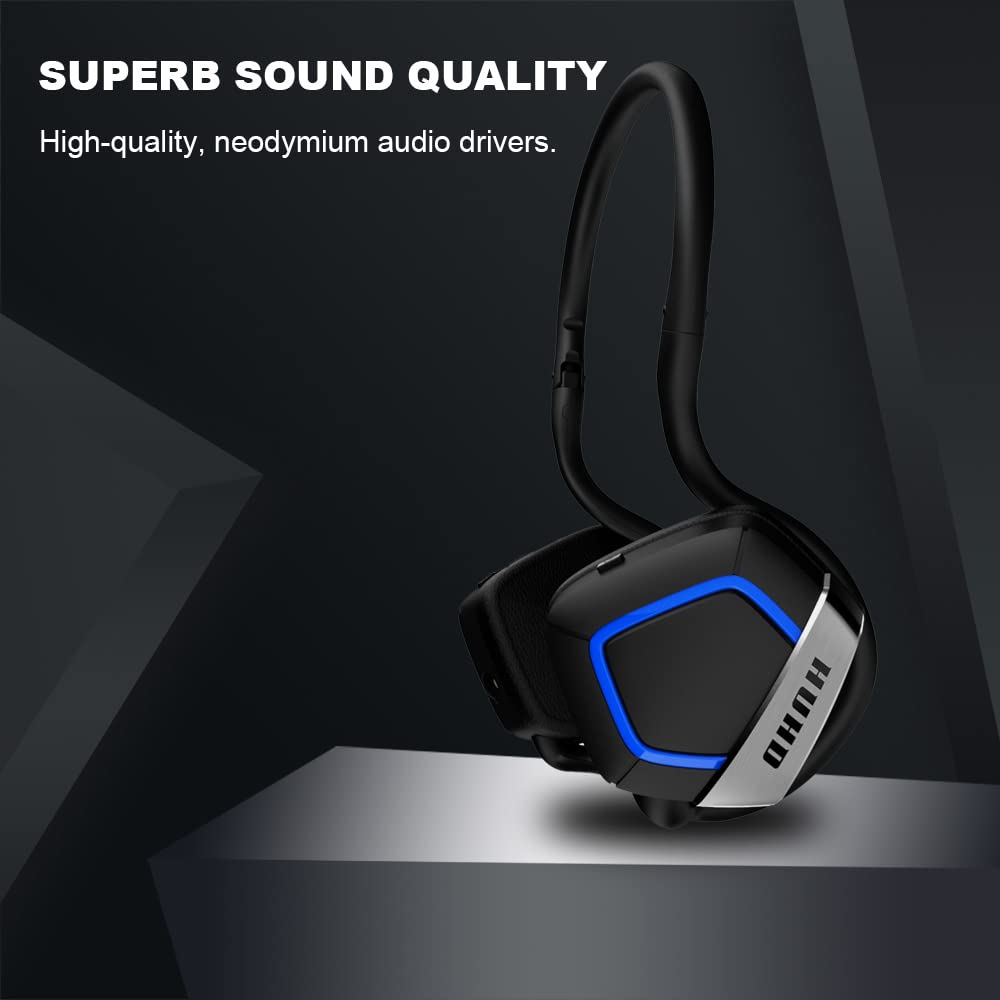 HUHD Wireless Gaming Headphones H1 - On-Ear, Foldable, Blue, with Detachable Mic for PS5, PS4, PC, Nintendo Switch - Large Size