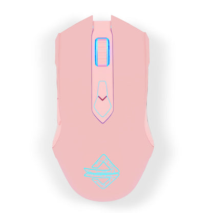FELICON AJ52PRO Wired Wireless Bluetooth Gaming Mouse - 10000DPI, RGB LED, Ergonomic, 7 Buttons, Rechargeable, Pink