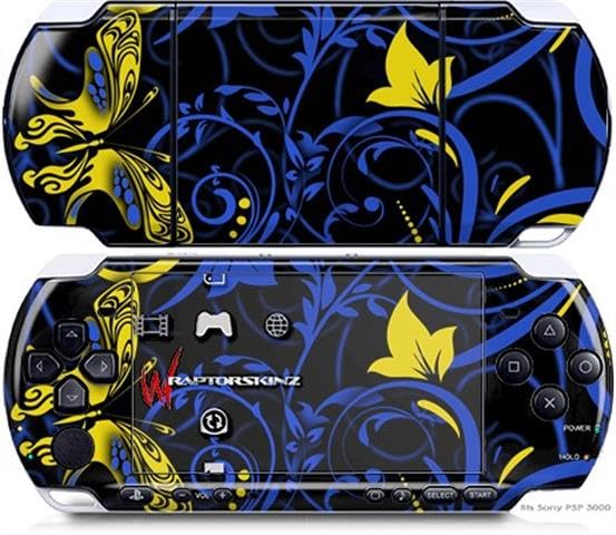 WraptorSkinz Decal Style Vinyl Skin Wrap - Twisted Garden Blue and Yellow - compatible with Sony PSP 3000