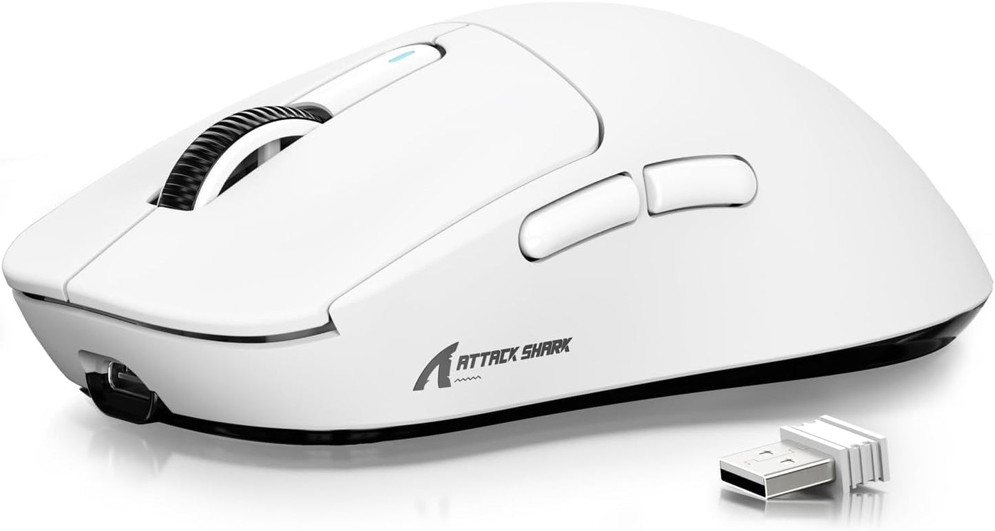 MANBASNAKE ATTACK SHARK X3 Wireless Gaming Mouse - 49g Ergonomic, 26K DPI, 200h Battery Life, White