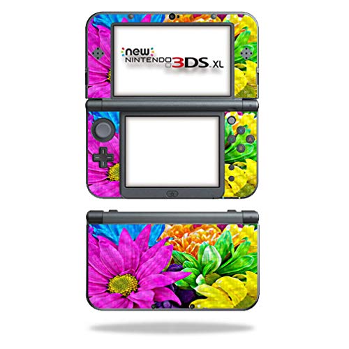 MightySkins Carbon Fiber Skin for Nintendo New 3DS XL (2015) - Colorful Flowers | Protective  Durable Textured Carbon Fiber Finish | Easy to Apply  Remove  and Change Styles | Made in The USA