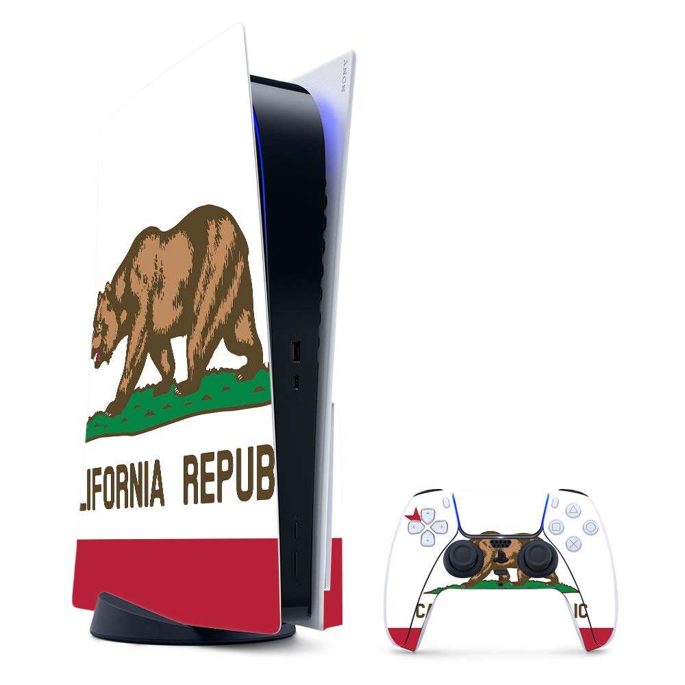 MightySkins Gaming Skin for PS5 / PlayStation 5 Bundle - California Flag | Protective Viny wrap | Easy to Apply and Change Style | Made in The USA