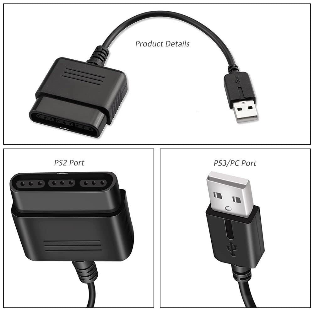 vienon PS2 Controller to USB Adapter, 2 Pack for PS1/PS2/PS3/PC, Model SBTJ001, No Driver Needed