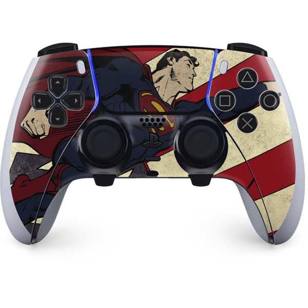 Skinit Decal Gaming Skin Compatible with PS5 DualSense Edge Pro Controller - Officially Licensed DC Comics Superman Vintage Pose American Flag Design