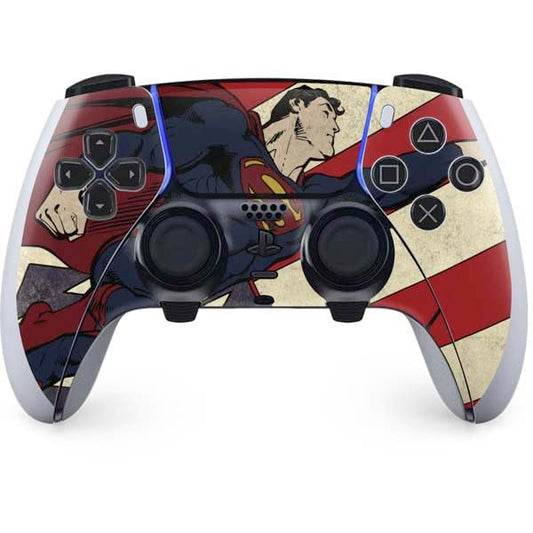 Skinit Decal Gaming Skin Compatible with PS5 DualSense Edge Pro Controller - Officially Licensed DC Comics Superman Vintage Pose American Flag Design