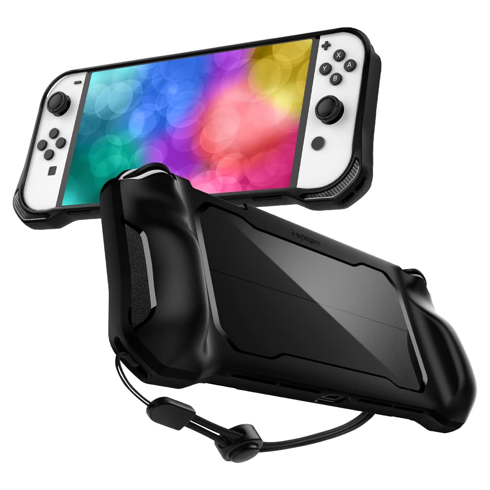 Spigen Rugged Armor Case for Nintendo Switch OLED - TPU Ergonomic Grip, Matte Black, Model ACS04020, Not Compatible with Dock