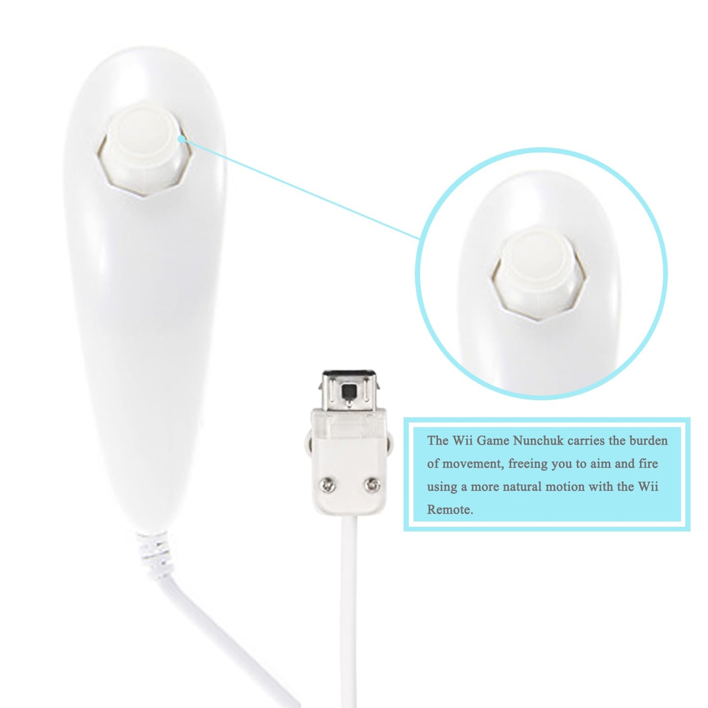 JINHEZO Nunchuck Controller Joystick Gamepad Replacement for Wii & Wii U - 2 Pack, White