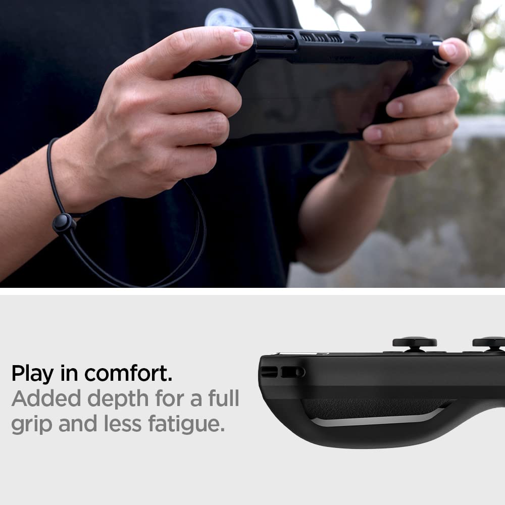 Spigen Rugged Armor Case for Nintendo Switch OLED - TPU Ergonomic Grip, Matte Black, Model ACS04020, Not Compatible with Dock