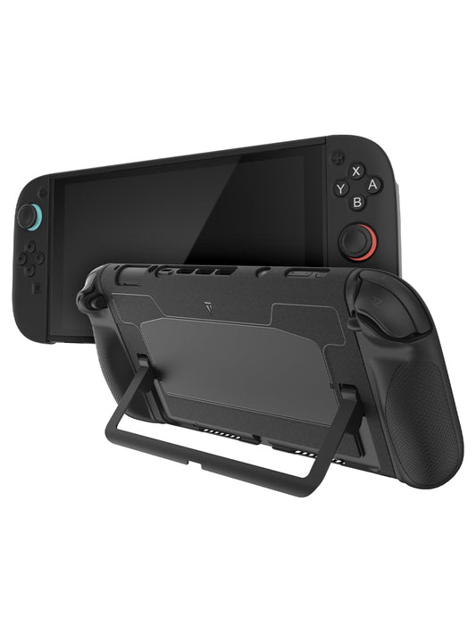TUDIA Snap-On Case Compatible with Nintendo Switch 2 (2025) - [Kickstand Access] Dockable Slim Scratch-Resistant Console PC Cover with Enhanced Shockproof TPU Handheld Grip (Black  Black Back Cover)