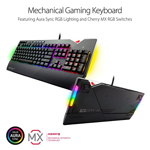 ASUS ROG Strix Flare RGB Mechanical Gaming Keyboard - Cherry MX Blue, Black, Standard Edition, Aura Sync, Customizable Badge, USB Pass-Through