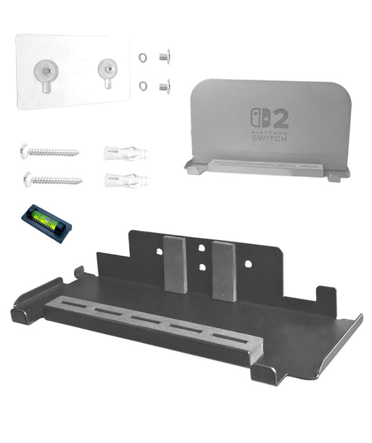 EMAQUIN Wall Mount Bracket for Nintendo Switch 2/Switch OLED(Drill Free,Heavy Duty Sticker Installation,Sturdy Metal,5 Game Card