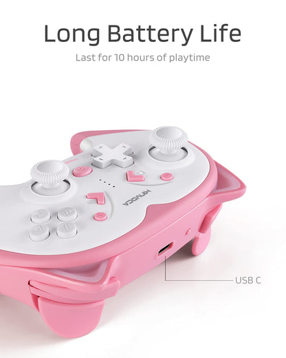 KINVOCA Wireless Controller for Nintendo Switch/Switch Lite - Pink, Turbo, Motion, Vibration, Headphone Jack, Model EG09A