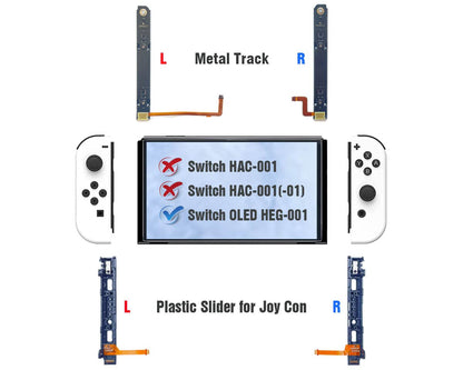 ElecGear OLED Switch Slide Rail Replacement, Metal T-Track for Joy-Con Controllers, Black, Model OLED-Rail-LR, Includes Flex Cable Connector