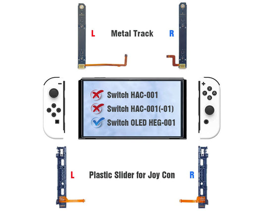 ElecGear OLED Switch Slide Rail Replacement, Metal T-Track for Joy-Con Controllers, Black, Model OLED-Rail-LR, Includes Flex Cable Connector