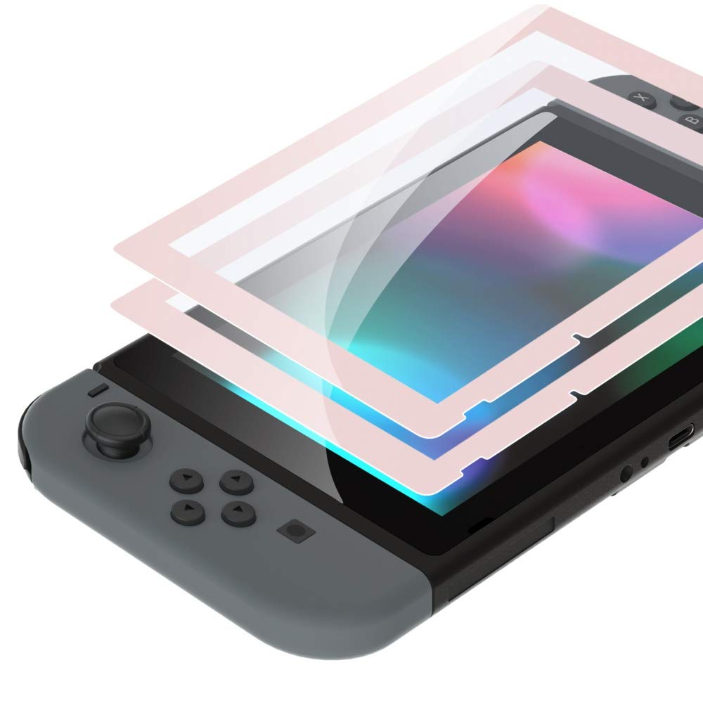 eXtremeRate 2 Pack Cherry Blossoms Pink Border Transparent HD Clear Saver Protector Film  Tempered Glass Screen Protector for Nintendo Switch [Anti-Fingerprint  Shatterproof  Bubble-Free]