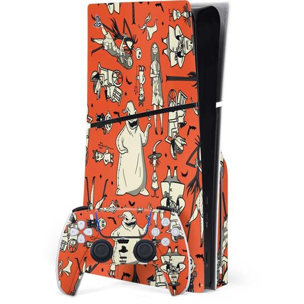 Skinit Decal Gaming Skin Compatible with PS5 Slim Disk Bundle - Officially Licensed Disney The Nightmare Before Christmas Character Pattern Print Design
