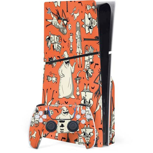 Skinit Decal Gaming Skin Compatible with PS5 Slim Disk Bundle - Officially Licensed Disney The Nightmare Before Christmas Character Pattern Print Design