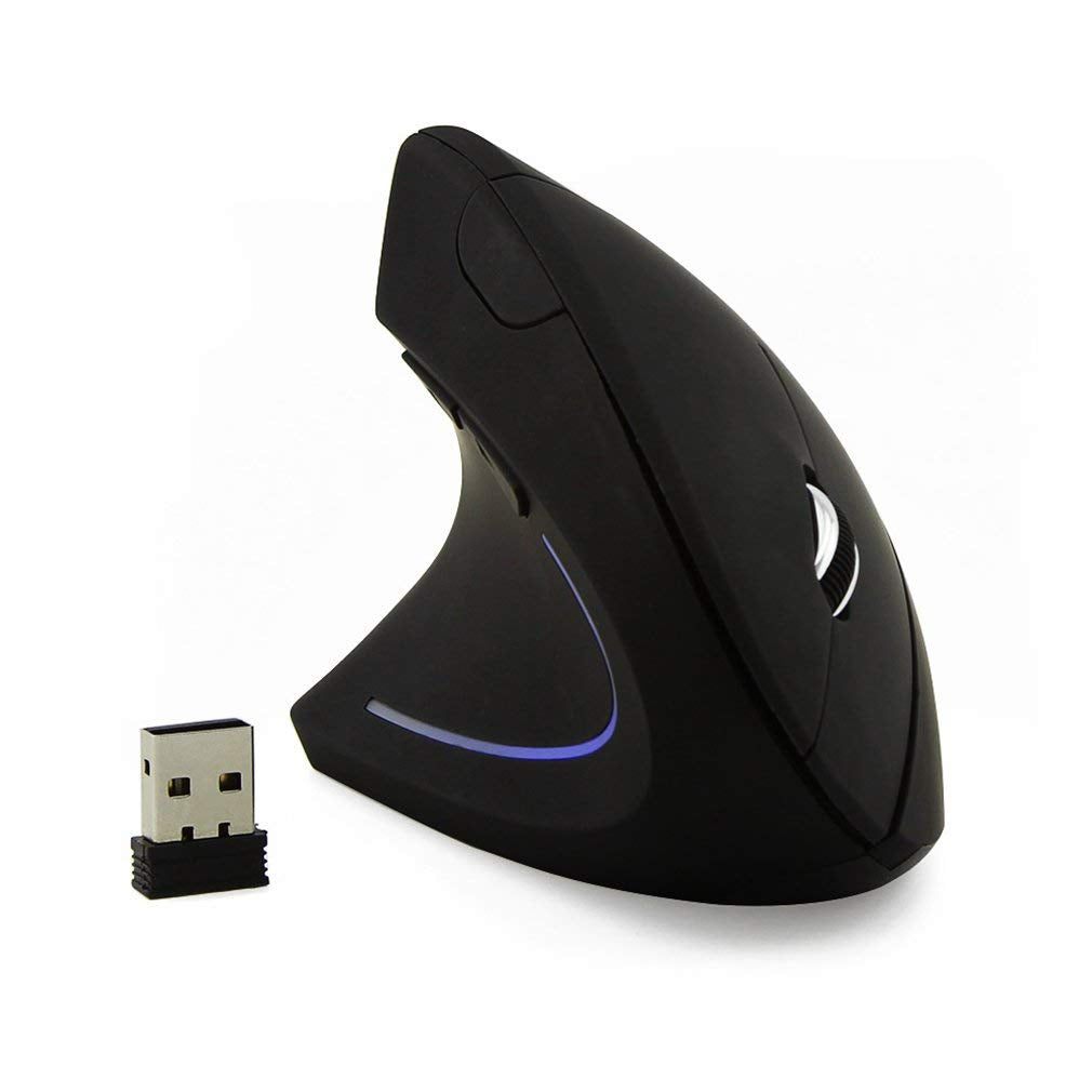 SHARE SUNSHINE Wireless Ergonomic Vertical Left-Handed Mouse, 1600 DPI, LED Light, Black - Lightweight Optical Mouse for PC/Mac