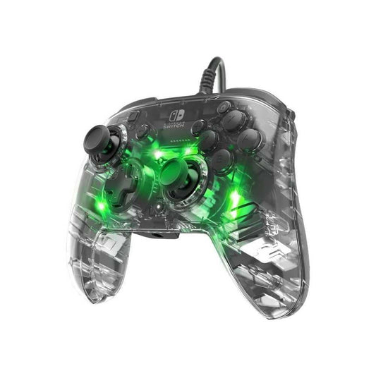 PDP Gaming Afterglow Deluxe+ LED Wired Power Nintendo Switch Pro Controller  Officially Licensed  RGB Hue Color Lights  Clear Body See Through Gamepad  3.5mm Audio Jack  Dual Vibration Paddle Buttons