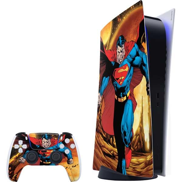 Skinit Decal Gaming Skin Compatible with PS5 Bundle - Officially Licensed DC Comics Superman Action Pose Art by Jim Lee Design