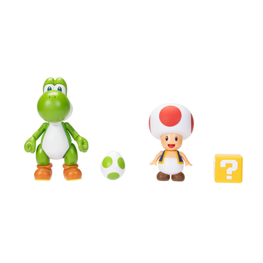 Super Mario 4 Inch Action Figure 2-Pack: Yoshi & Toad with Accessories - Model 416424