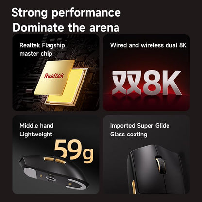 Hyekit K7 Ultra Wireless Gaming Mouse - 42K DPI, 59g, 8K Polling, 5 Programmable Buttons, Black