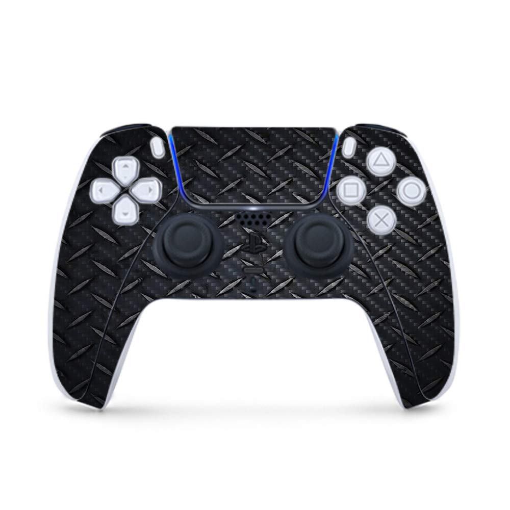 MightySkins Carbon Fiber Gaming Skin for PS5 / PlayStation 5 Controller - Black Diamond Plate | Durable Textured Carbon Fiber Finish | Easy to Apply | Made in The USA
