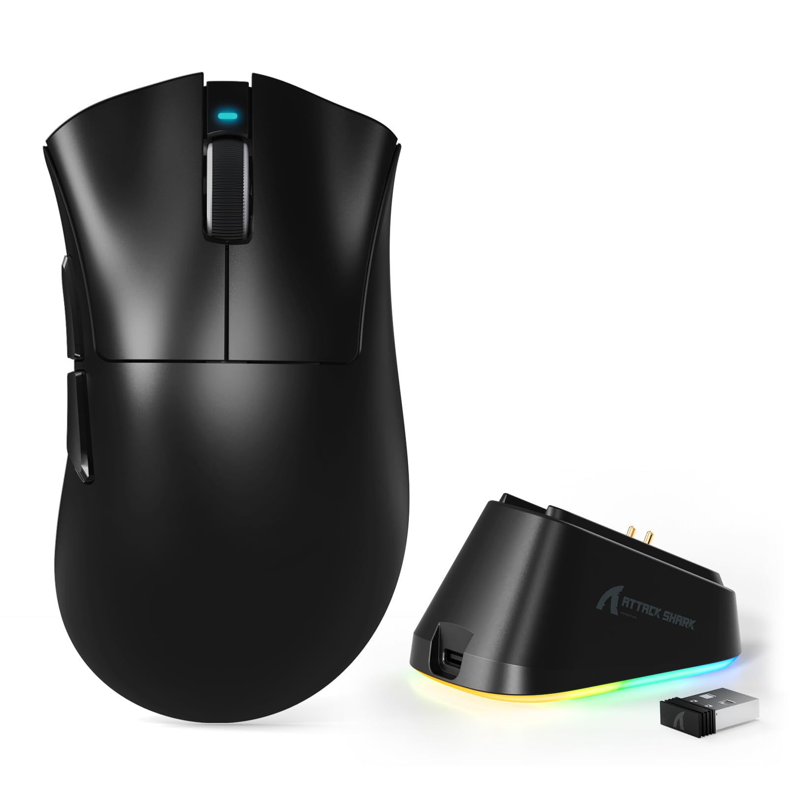 MAMBASNAKE Attack Shark V3 PRO 62g Superlight Wireless Gaming Mouse RGB Magnetic Charging Dock BK52820 Tri-Mode BT/2.4G Wireless/Wired Mouse 25000DPI 500mAh 5 Programmable Buttons for Pc/Mac Black