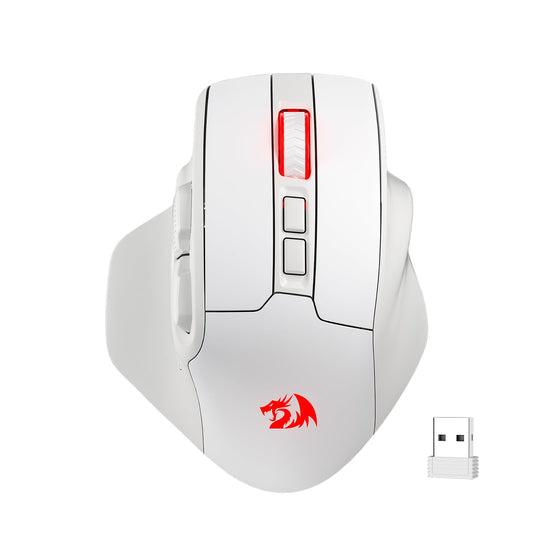 Redragon M806 Wireless Gaming Mouse - RGB, 7 Programmable Buttons, Ergonomic Design, 3-Mode Connection, White